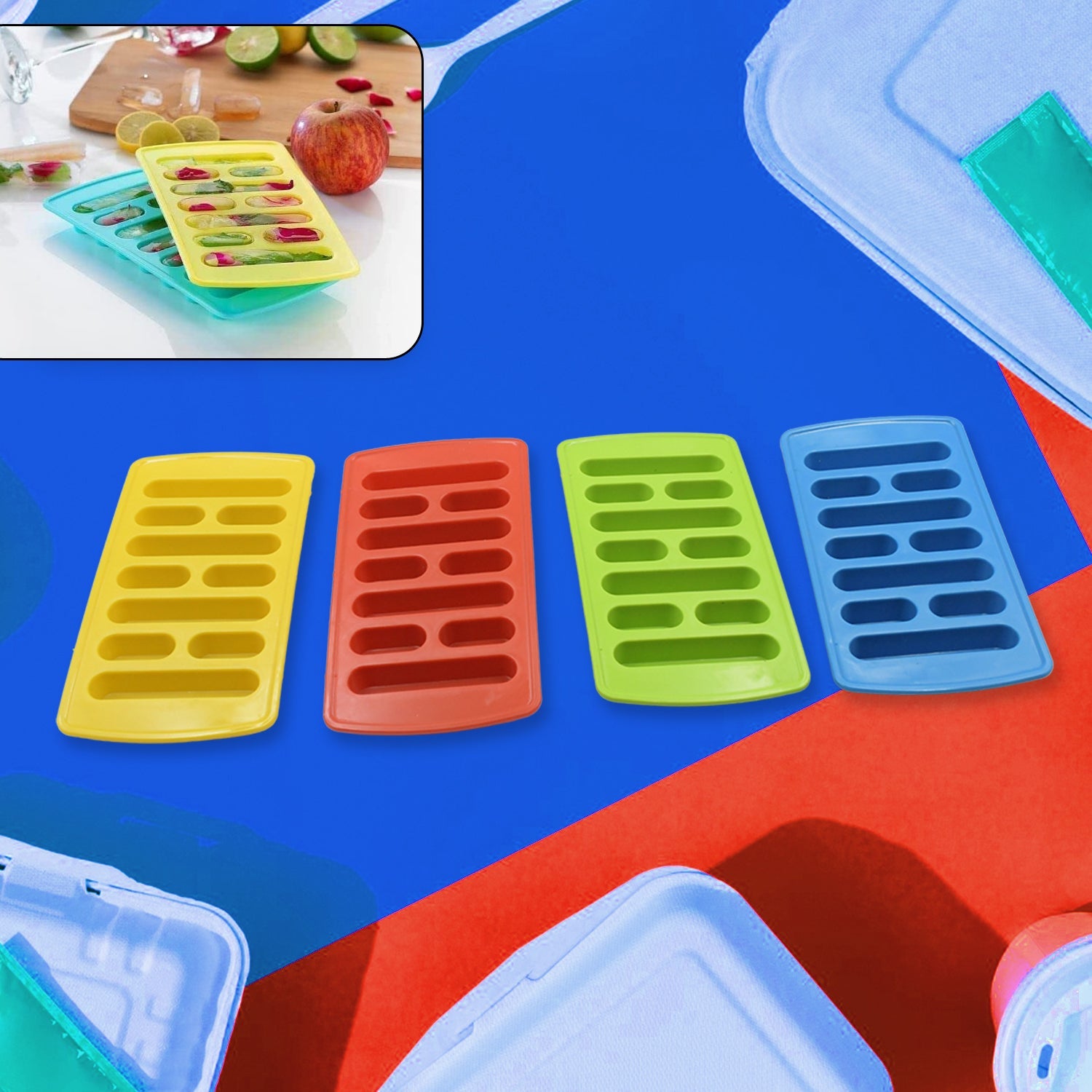 5791 , Easy to Release Flexible 10 Cubes ice Tray Easy Pop Out Flexible Plastic Long Stick Kit kat Shape Ice Cube Tray for Water Bottle & Refrigerators Pack of 4 Pcs , Multicolor 5791 , Easy to Release Flexible 10 Cubes ice Tray Easy Pop Out Flexible Plastic Long Stick Kit kat Shape Ice Cube Tray for Water Bottle & Refrigerators Pack of 4 Pcs , Multicolor